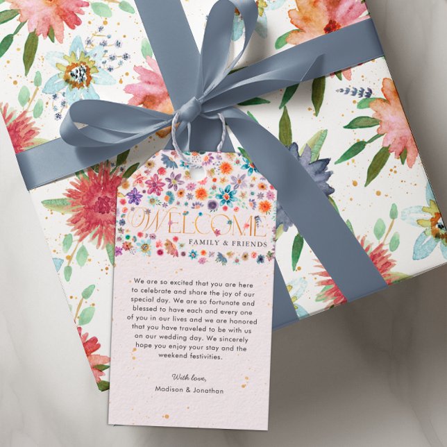 Pink Whimsical Wildblume Goldene Hochzeit Willkomm Geschenkanhänger (Von Creator hochgeladen)