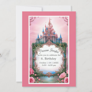 Pink whimsicess märchenhafte Burg Geburtstag Einladung