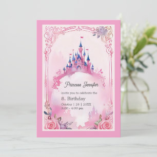 Pink whimsicess märchenhafte Burg Geburtstag Einladung