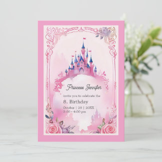 Pink whimsicess märchenhafte Burg Geburtstag Einladung