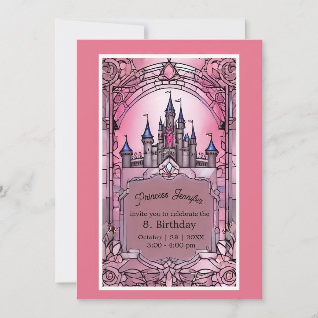 Pink whimsicess märchenhafte Burg Geburtstag Einladung (Vorderseite)
