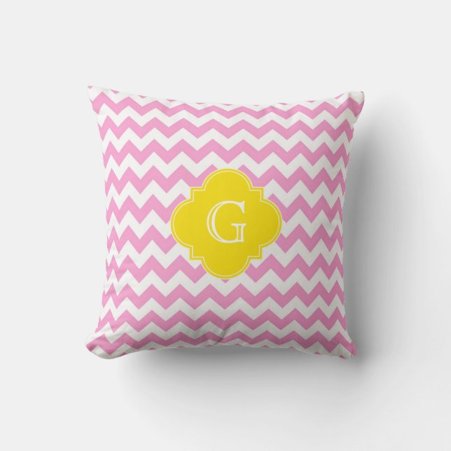 Pink Whirlpool Chevron Zigzag Gelbe Quarzfolie Mon Kissen (Vorderseite)