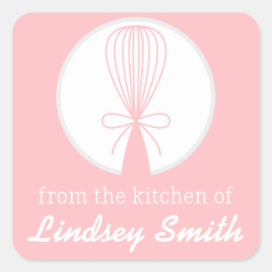 Pink Whisk Silhouette Kitchen Labels Quadratischer Aufkleber