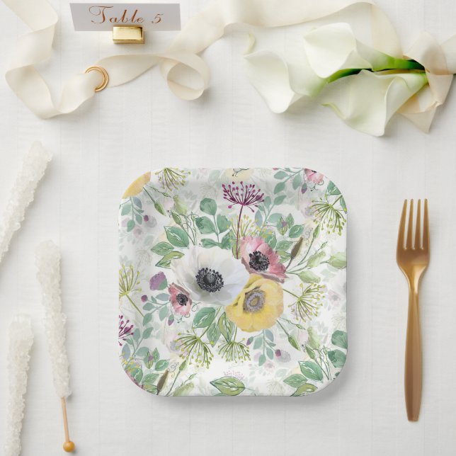 Pink, White and Yellow Anemones. Pappteller (Hochzeit)