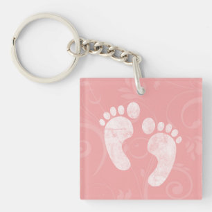Pink/White Baby Footprint Schlüsselanhänger