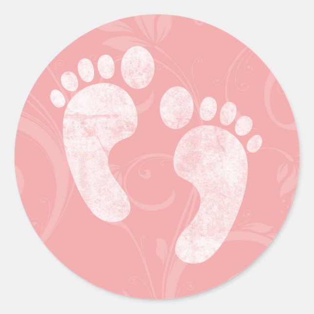 Pink/White Baby Footprints Runder Aufkleber (Vorderseite)
