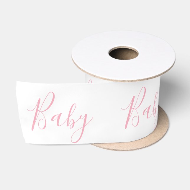 Pink White Baby Girl Script Elegante Baby Dusche Satinband (Spule)