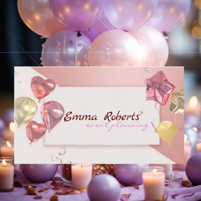 Pink White Balloons Moderne Visitenkarte (Von Creator hochgeladen)