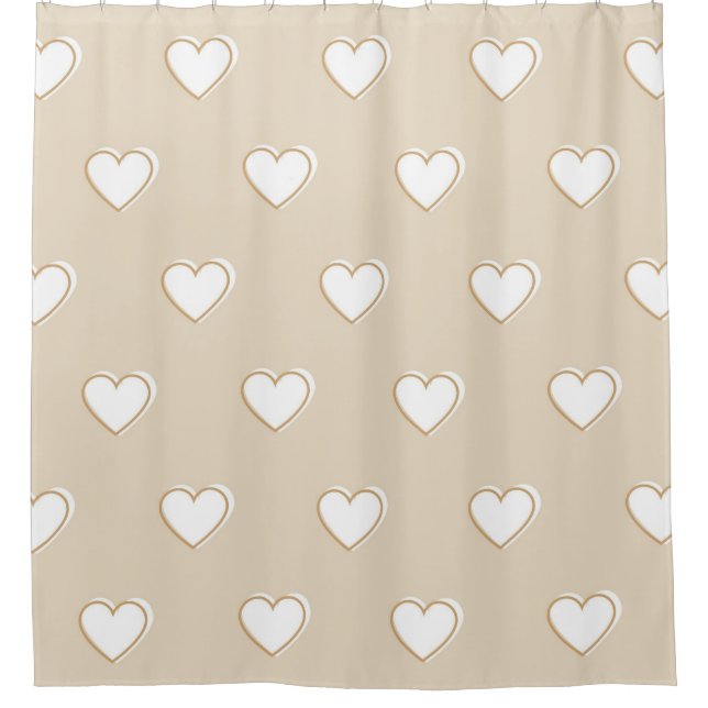 Pink White Beige Niedliches, einfaches Herzmuster Duschvorhang (Vorderseite)
