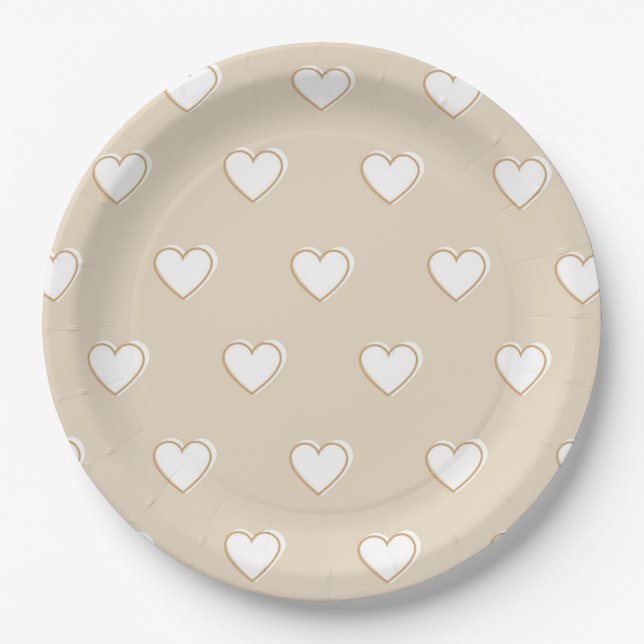 Pink White Beige Niedliches, einfaches Herzmuster Pappteller (Vorderseite)
