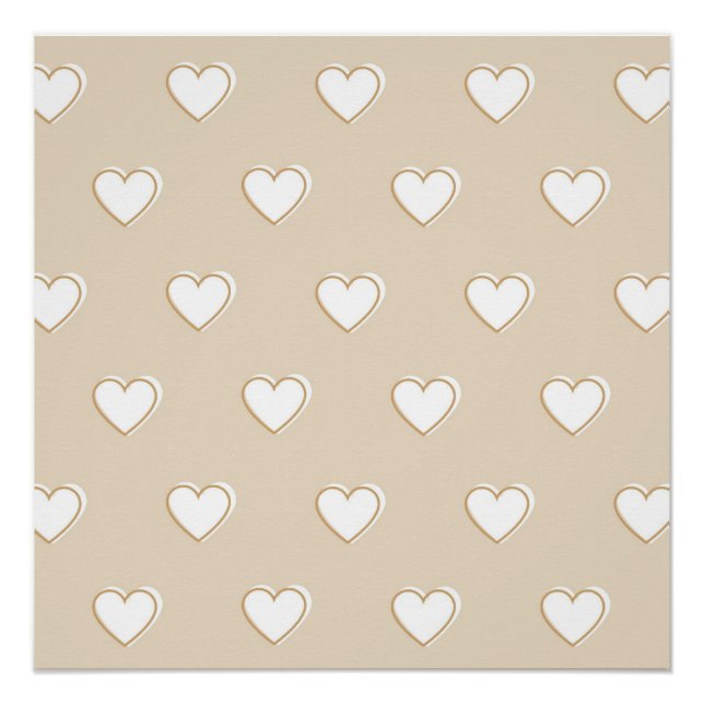 Pink White Beige Niedliches, einfaches Herzmuster Poster (Vorderseite)