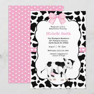 Pink White Black Cow Print Baby Dusche Einladung