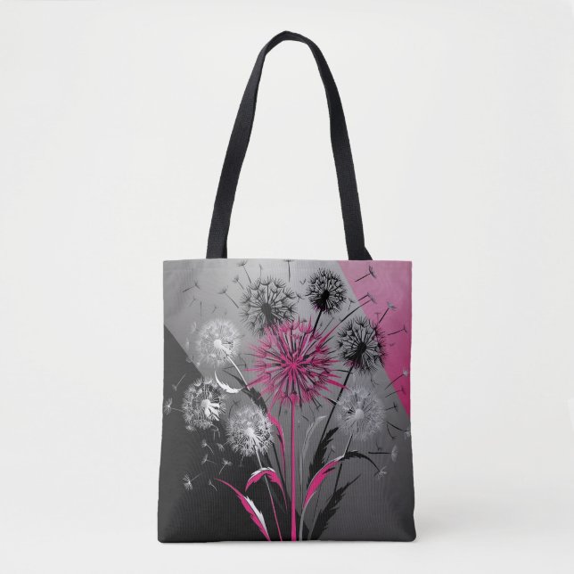 Pink, White Black Dandelions  Tasche (Vorderseite)