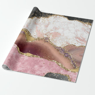 Pink White Black Mauve Gold Glitzer Agate Marble Geschenkpapier