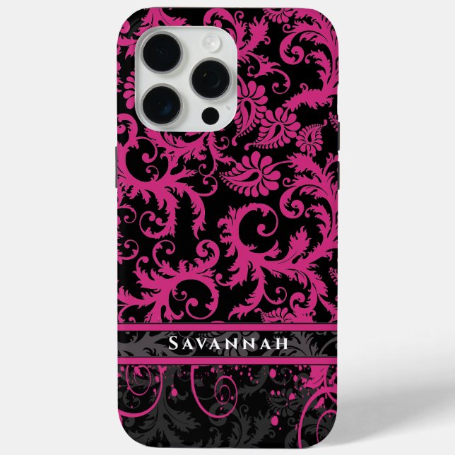 Pink White Black Personalisiert Damask iPhone Case-Mate iPhone Hülle (Rückseite)
