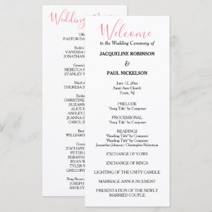 Pink White Black Wedding Program Programm