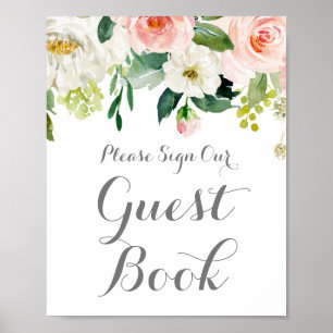 Pink White Blume Wedbook Gästebuchplakat Poster