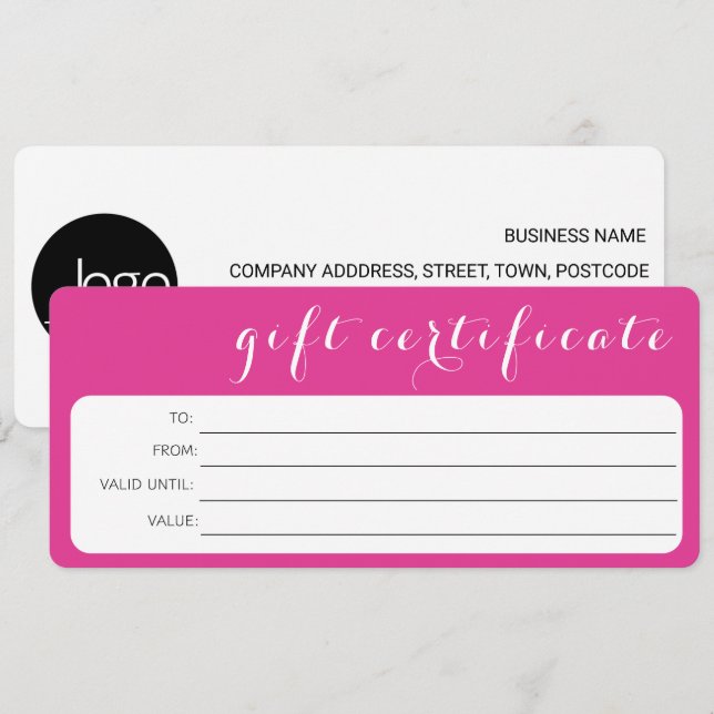 PINK WHITE BUSINESS LOGO COMPANY GIFT CERTIFICATE (Vorne/Hinten)