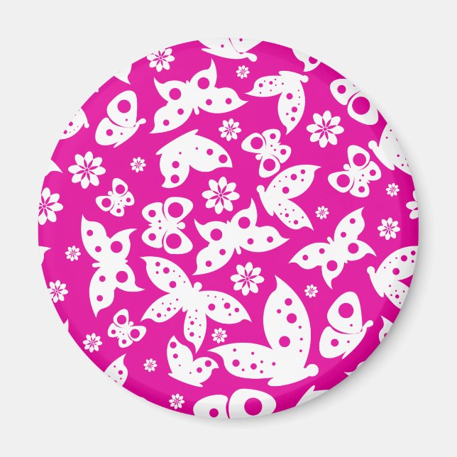 Pink & White Butterfly Magnet (Vorne)