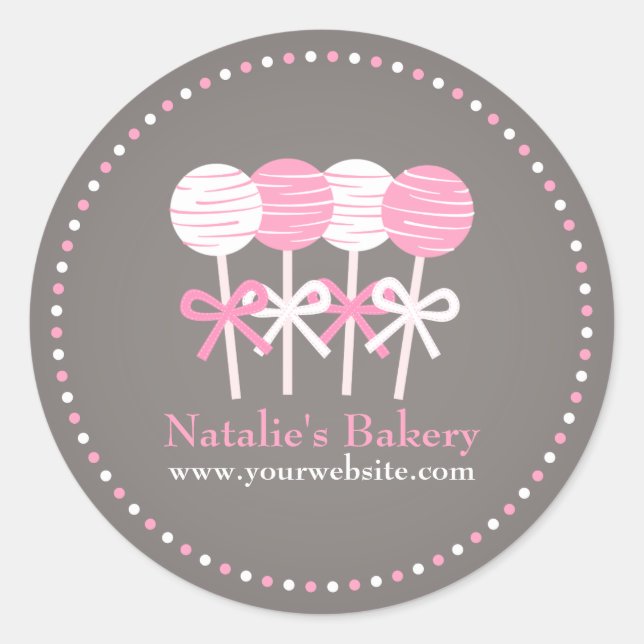 Pink White Cake Pops Bäckerei Business Prospektsti Runder Aufkleber (Vorderseite)