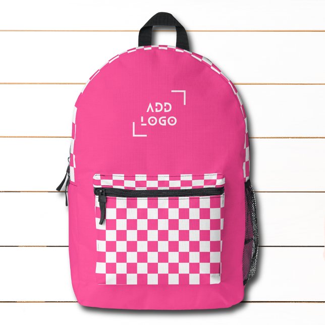 Pink White Checkerboard Karo Muster Logo Bedruckter Rucksack (Von Creator hochgeladen)