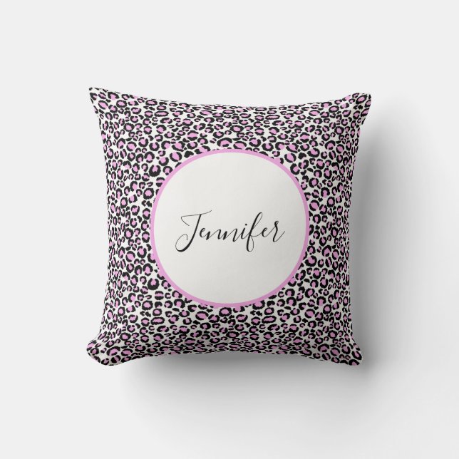 Pink White Cheetah Monogram Kissen (Vorderseite)