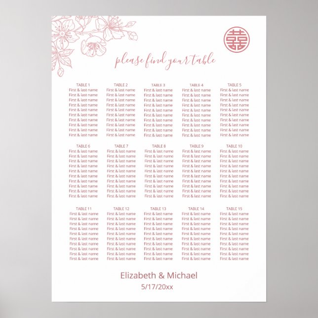 Pink White Chinese Wedding Poster (Vorne)