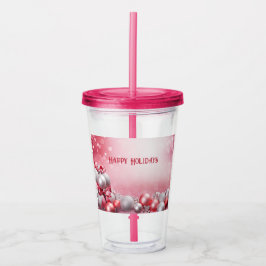 Pink White Christmas Balls Holiday Acrylic Tumbler Acryltrinkbecher