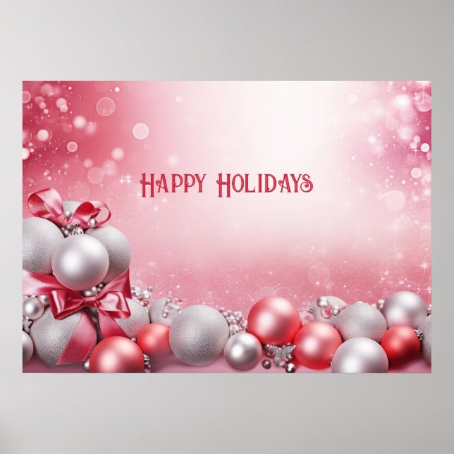Pink White Christmas Balls Holiday Poster (Vorne)