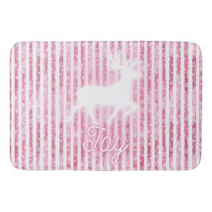 Pink & White Christmas Joy Reindeer Badematte