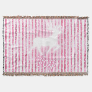 Pink & White Christmas Joy Reindeer Decke