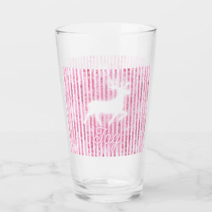 Pink & White Christmas Joy Reindeer Glas