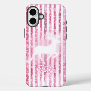 Pink & White Christmas Joy Reindeer iPhone 16 Plus Hülle