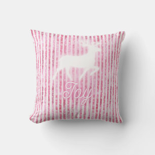 Pink & White Christmas Joy Reindeer Kissen