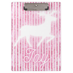 Pink & White Christmas Joy Reindeer Klemmbrett