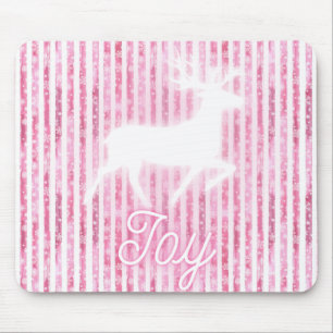 Pink & White Christmas Joy Reindeer Mousepad