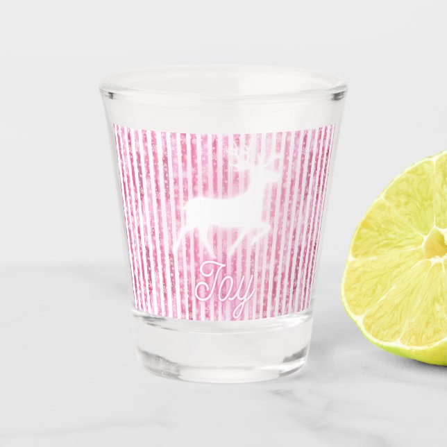 Pink & White Christmas Joy Reindeer Schnapsglas (Vorderseite)