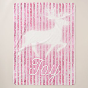 Pink & White Christmas Joy Reindeer Sherpadecke