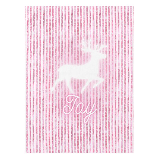 Pink & White Christmas Joy Reindeer Tischdecke (Vorderseite)