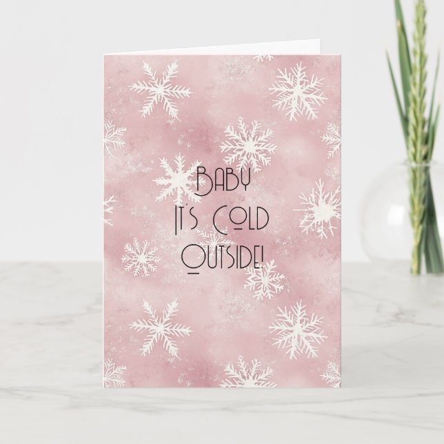 Pink White Christmas Snowflakes Stripes  Karte (Vorderseite)