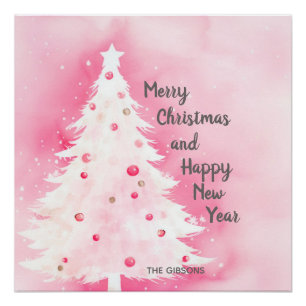 Pink White Christmas Tree Poster