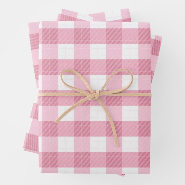 Pink & White Classic Gingham Pattern Geschenkpapier Set (Beispiel)