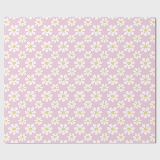 Pink White Daisy Pattern  Geschenkpapier (Flach)