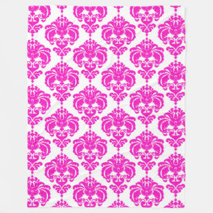 Pink & White Damask Muster Chic Elegantes Design T Fleecedecke