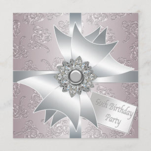 Pink White Diamond Bow Frauen 60. Geburtstagsparty Einladung