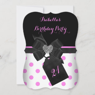 Pink White Diamond Herz Black Polka Dots Geburtsta Einladung