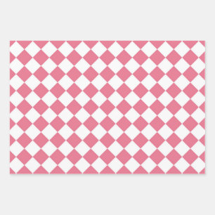 Pink White Diamond Schachbrett Muster Geschenkpapier Set