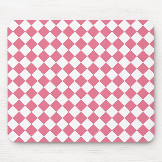 Pink White Diamond Schachbrett Muster Mousepad (Vorne)