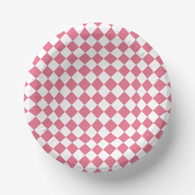 Pink White Diamond Schachbrett Muster Pappteller (Vorderseite)