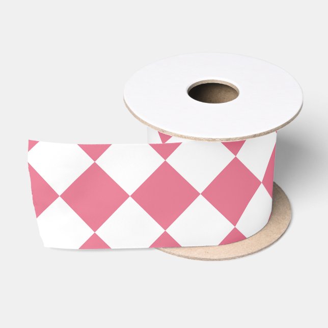 Pink White Diamond Schachbrett Muster Satinband (Spule)